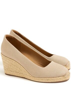J Crew 9.5 Canvas Beige Espadrille Wedge Neutral Resort Preppy Vacation Woven